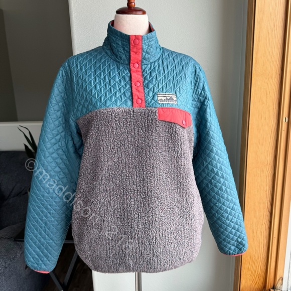 Patagonia Mixed Media Snap-T Pullover Large Crater Blue Sherpa Quilted Jacket L - Picture 4 of 16